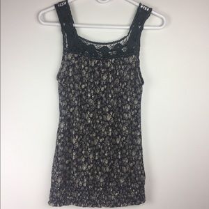 Love Scene dark charcoal lace rose print tank
